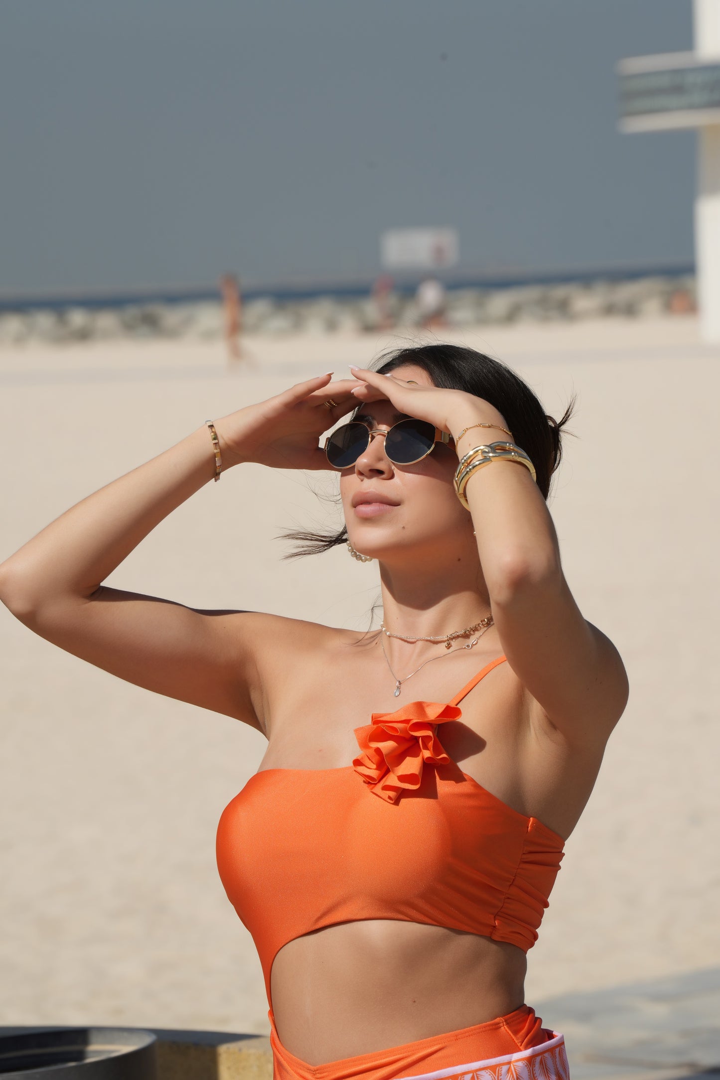 Citrus Flare – One-Shoulder 3D Floral Swimsuit