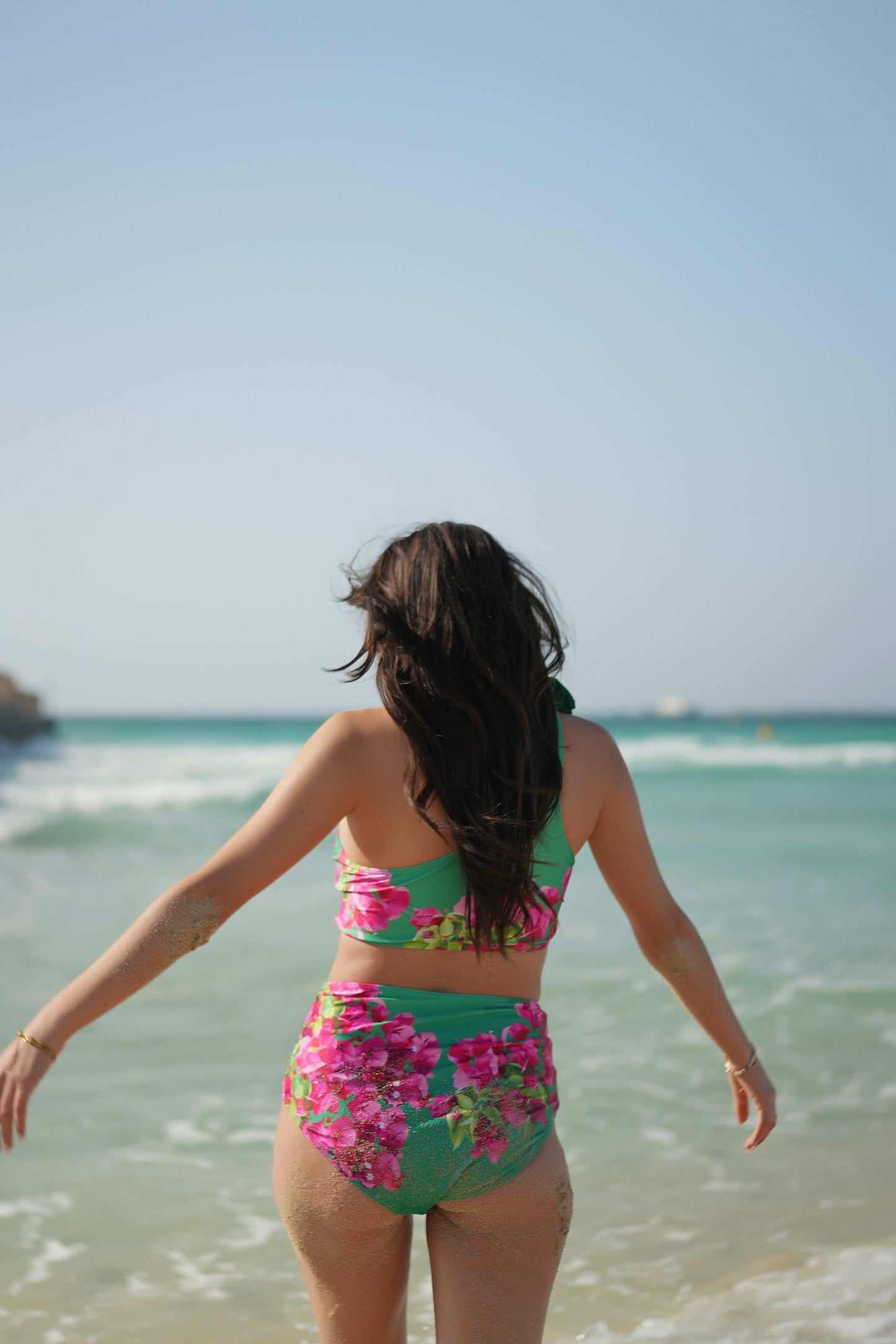 Emerald Bloom Swimsuit Set with Wrap Skirt