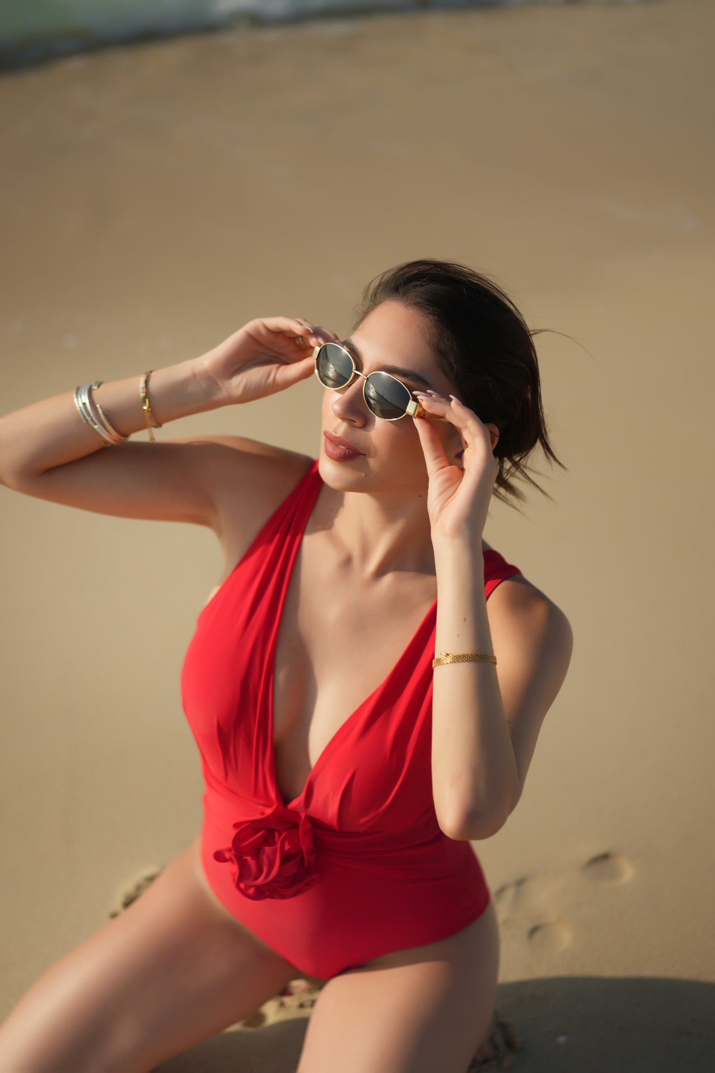 Rouge Radiance Deep V Swimsuit Set