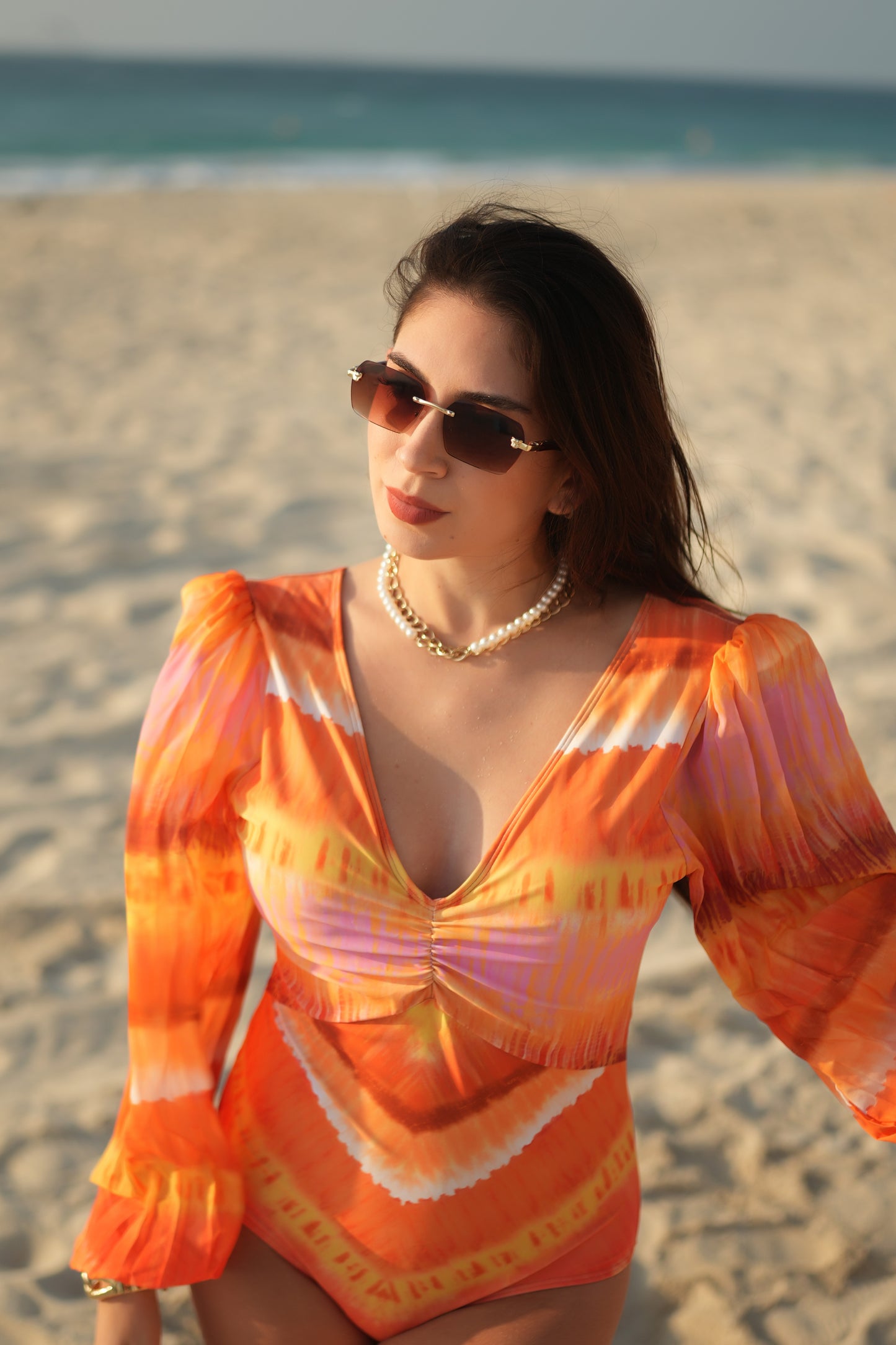 Golden Oasis V-Neck Swimsuit Set