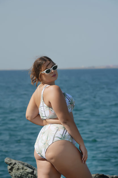 Tropical Bliss Plus Size 3-Piece Bikini Set – One-Shoulder Top & Skirt | UAE Swimwear