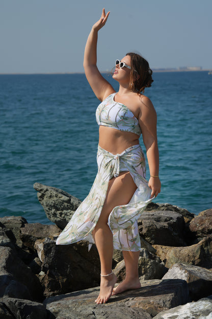Tropical Bliss Plus Size 3-Piece Bikini Set – One-Shoulder Top & Skirt | UAE Swimwear