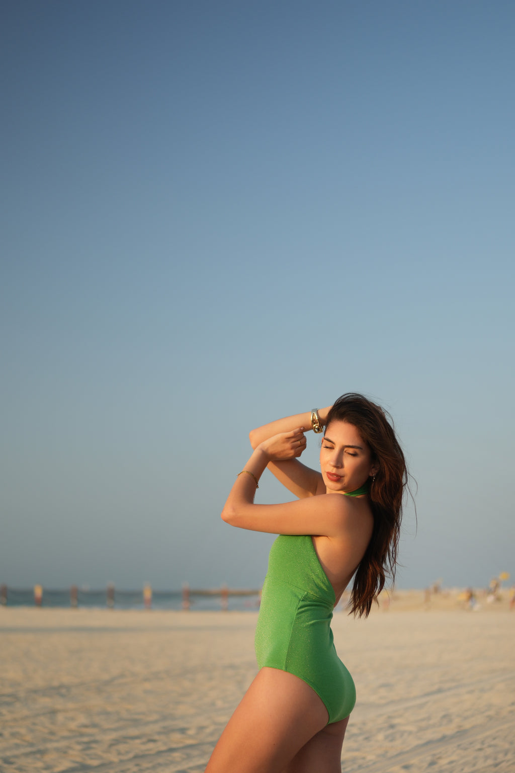 Shimmering Cove 2-Piece Beach Set – Sparkling Green Monokini & Matching Cover-Up Skirt | Dubai Swimwear Fashion