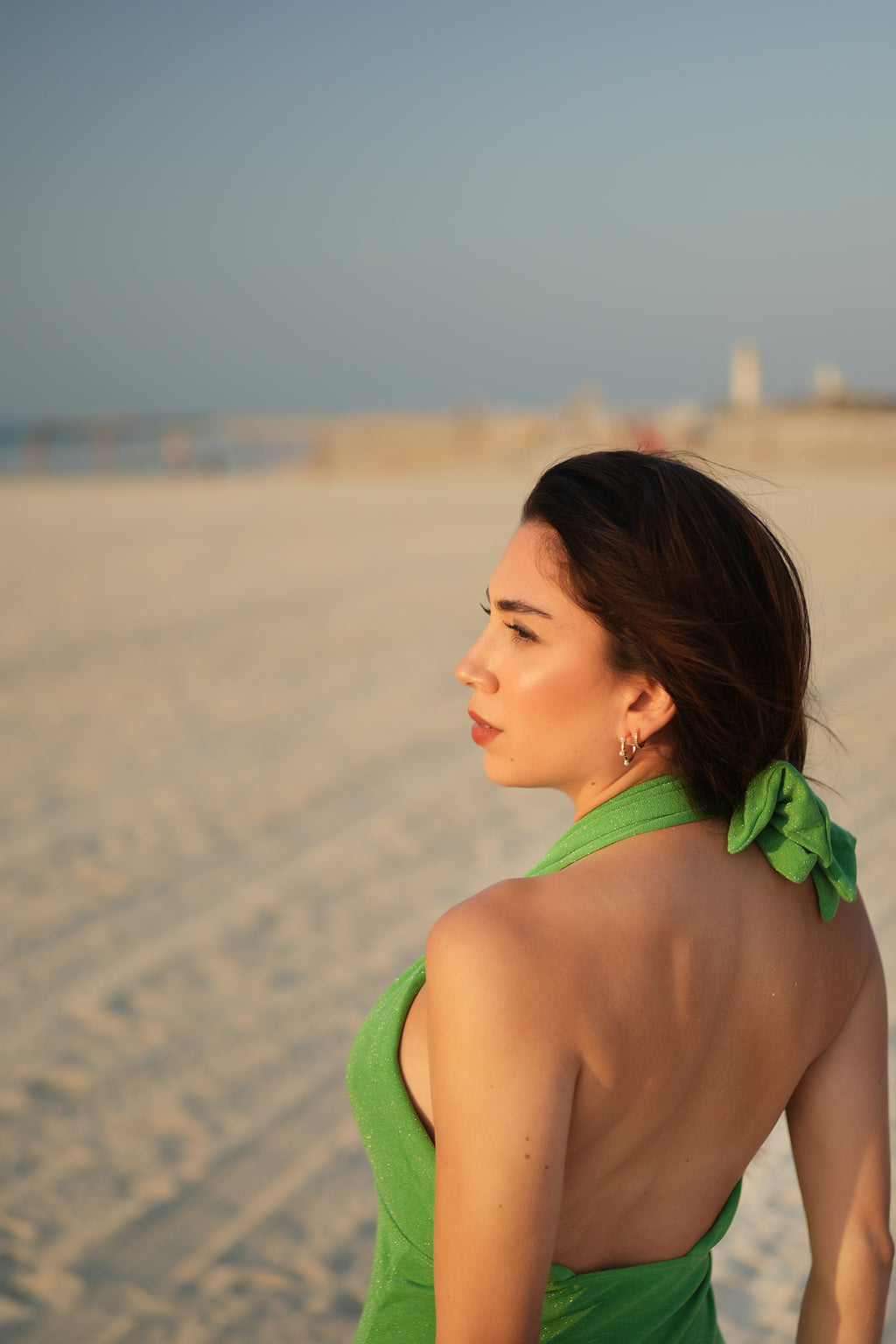 Shimmering Cove 2-Piece Beach Set – Sparkling Green Monokini & Matching Cover-Up Skirt | Dubai Swimwear Fashion